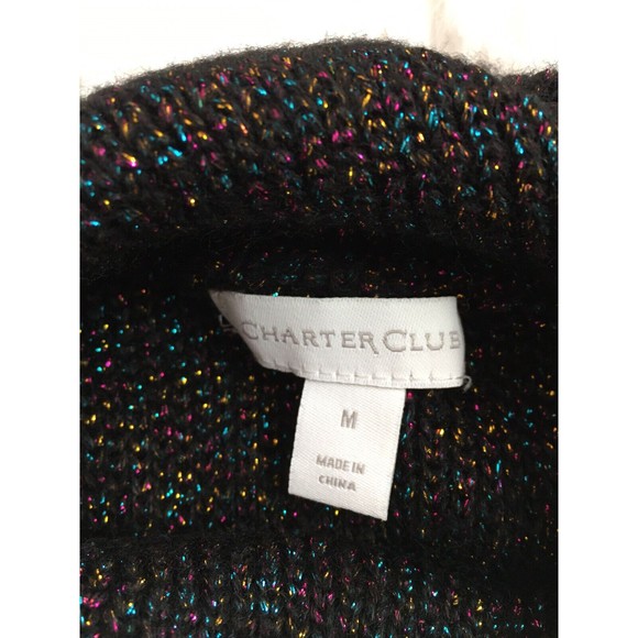 CHARTER CLUB Chunky knit Sweater Black Turtle Neck Metallic size M long sleeve - Picture 6 of 11